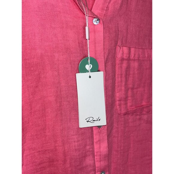 NWT Rails Ellis pink button down gauze button down shirt hibiscus 37429 size XS - Picture 10 of 13